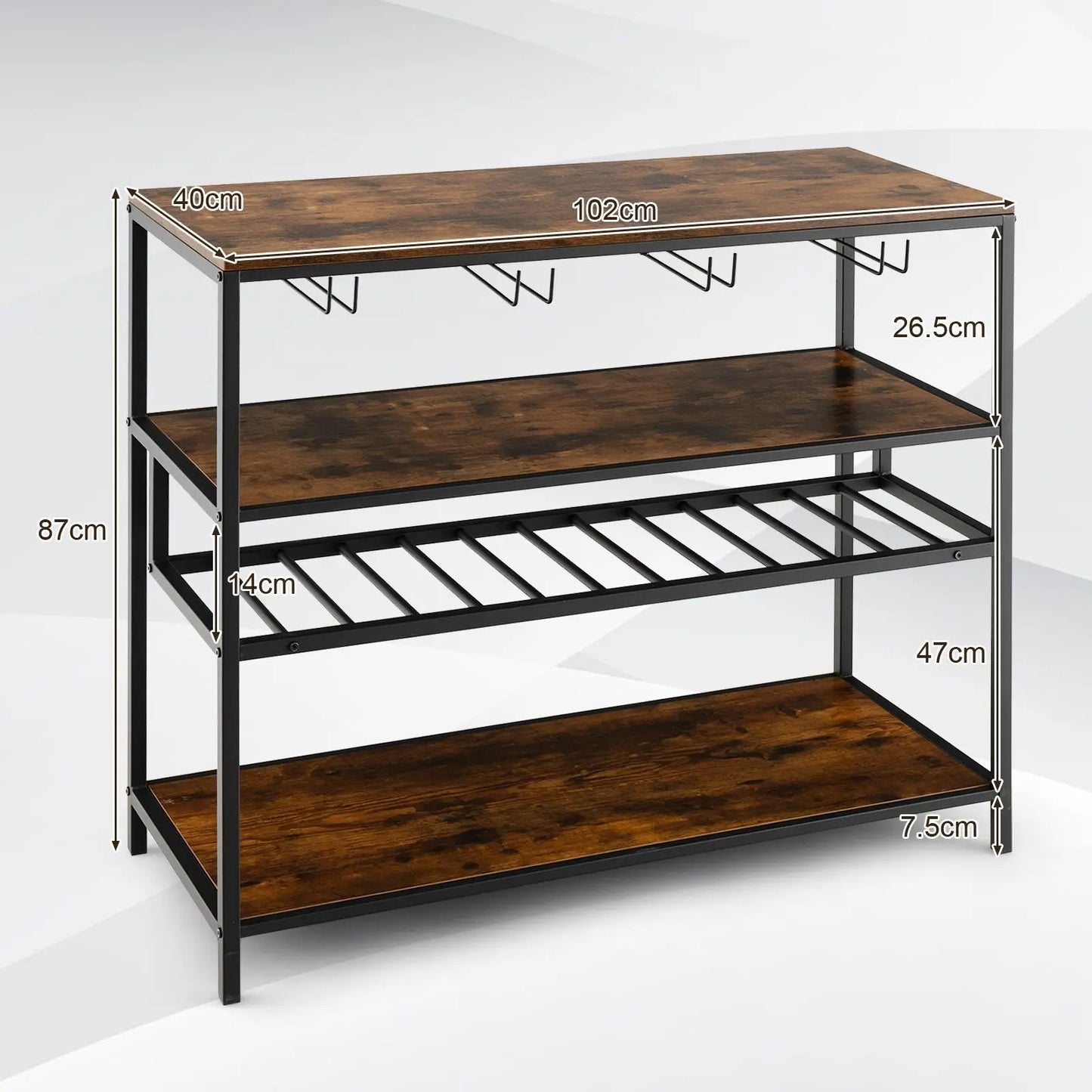 Industrial Bar Cabinet with Wine Rack & 4 Rows of Glass Holders - DynamicDrop Hub