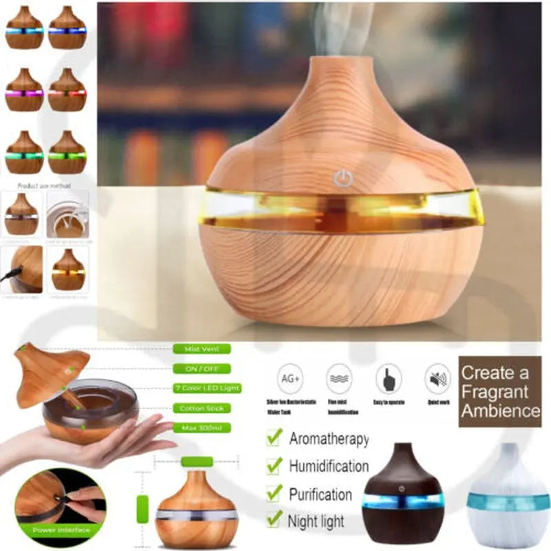 LED Essential Diffuser Aroma Humidifier Ultrasonic Aromatherapy Air Purifier - DynamicDrop Hub