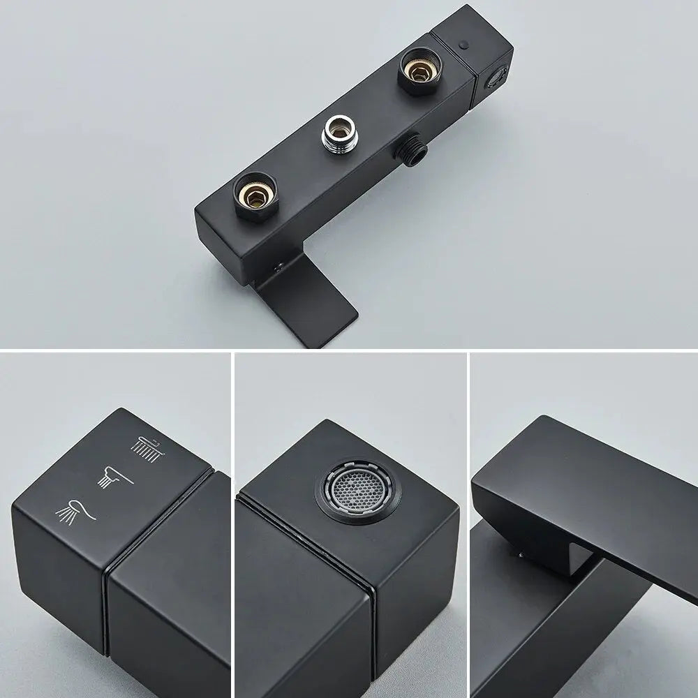 Matte Black Shower Set Faucet Rainfall Bathroom Shower Mixer Tap Brass Bath Shower Column in Wall Shower Faucet Rotatable Spout - DynamicDrop Hub