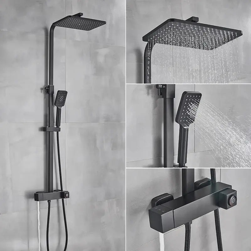 Matte Black Shower Set Faucet Rainfall Bathroom Shower Mixer Tap Brass Bath Shower Column in Wall Shower Faucet Rotatable Spout - DynamicDrop Hub