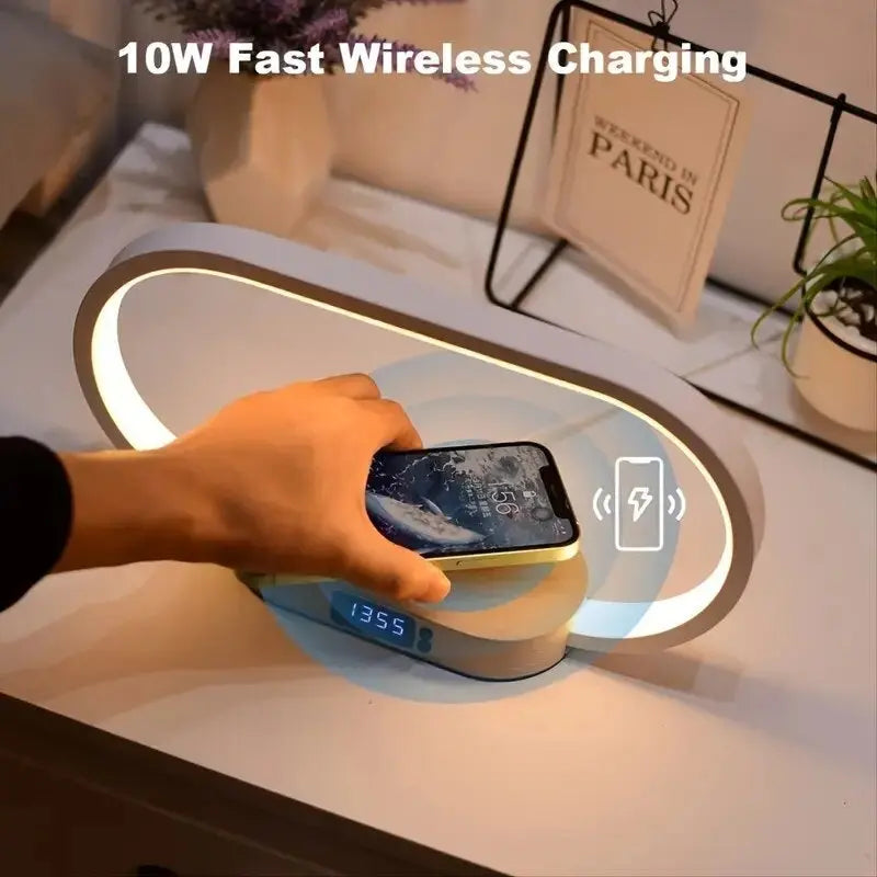 Multifunction Wireless Charger Pad Stand Clock LED Desk Lamp Night Light USB Port Fast Charging Station Dock for Iphone Samsung - DynamicDrop Hub