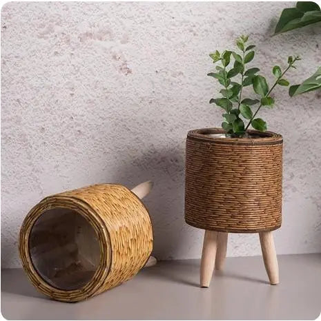Nordic Flower Shelf Imitation Rattan Flower Pot with Removable Legs - DynamicDrop Hub