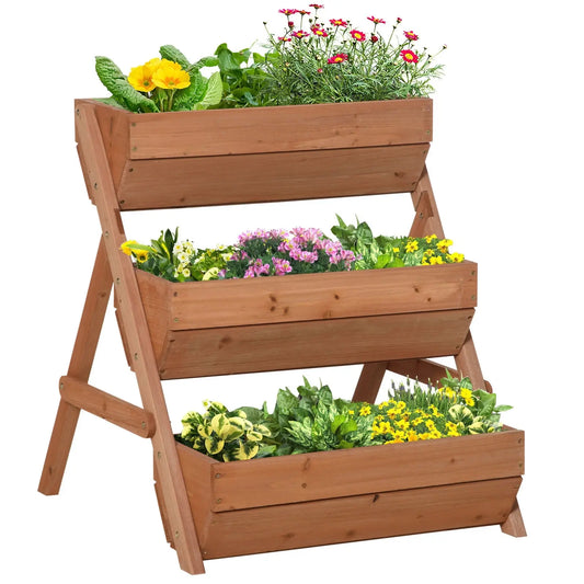 Outsunny 3 Tier Raised Garden Bed Wooden Elevated Planter Box Kit, Brown - DynamicDrop Hub