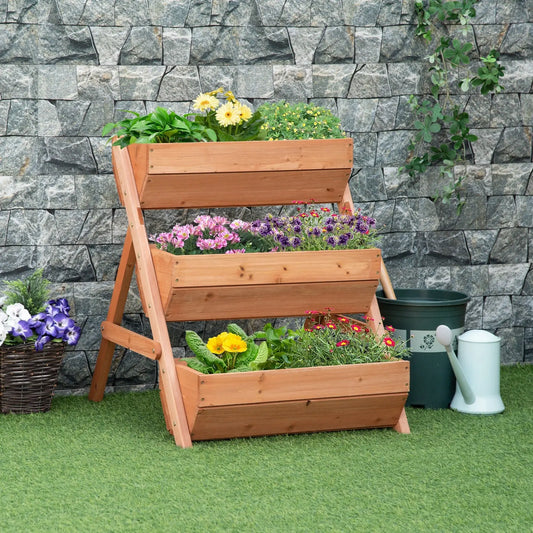 Outsunny 3 Tier Raised Garden Bed Wooden Elevated Planter Box Kit, Brown - DynamicDrop Hub