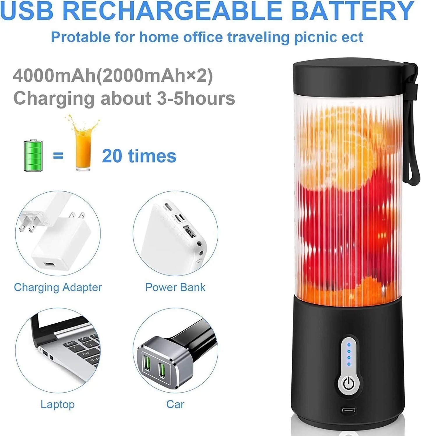 Portable Blender Juicer Cup, Bpa-Free USB Rechargeable Fruit Smoothie Mixer - DynamicDrop Hub