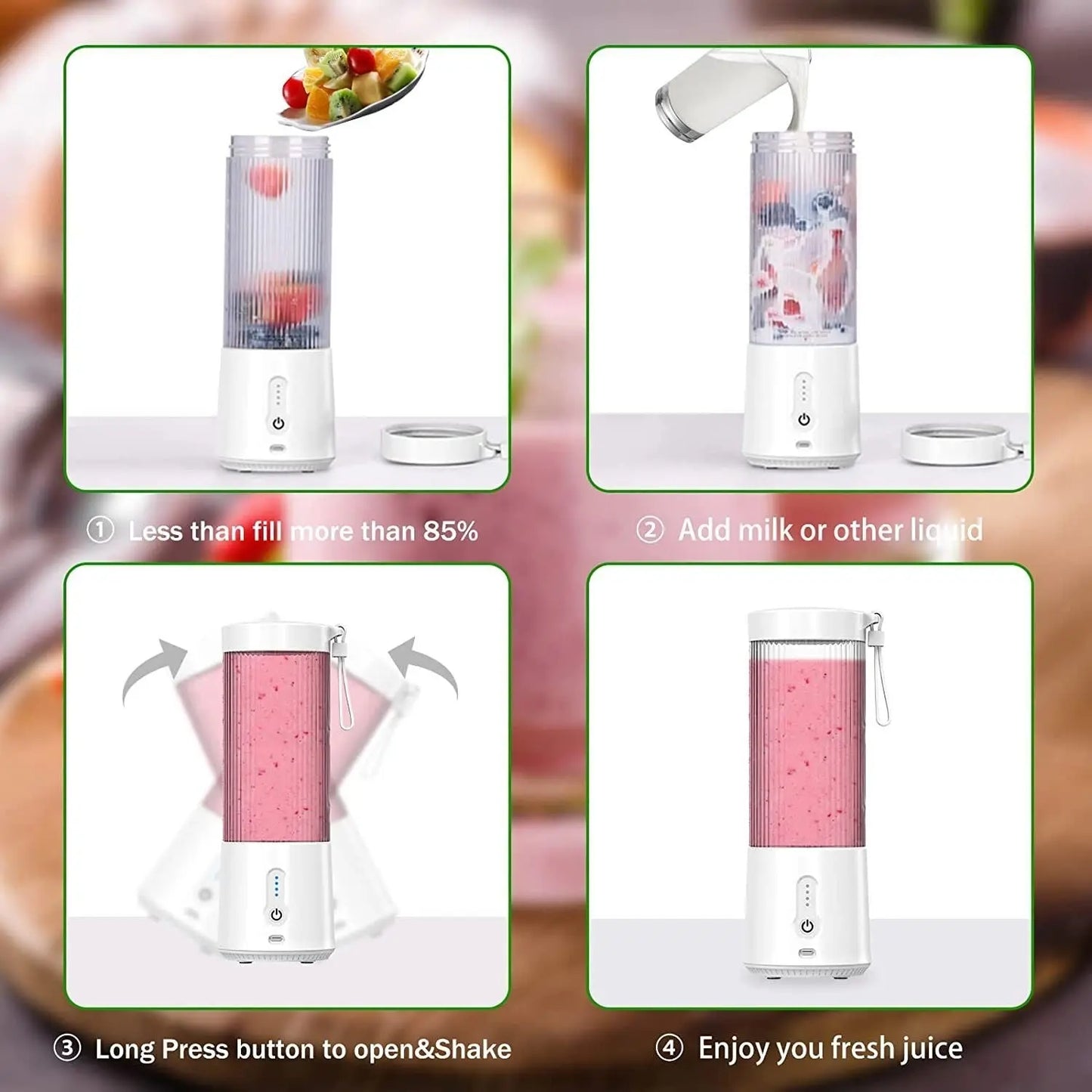 Portable Blender Juicer Cup, Bpa-Free USB Rechargeable Fruit Smoothie Mixer - DynamicDrop Hub