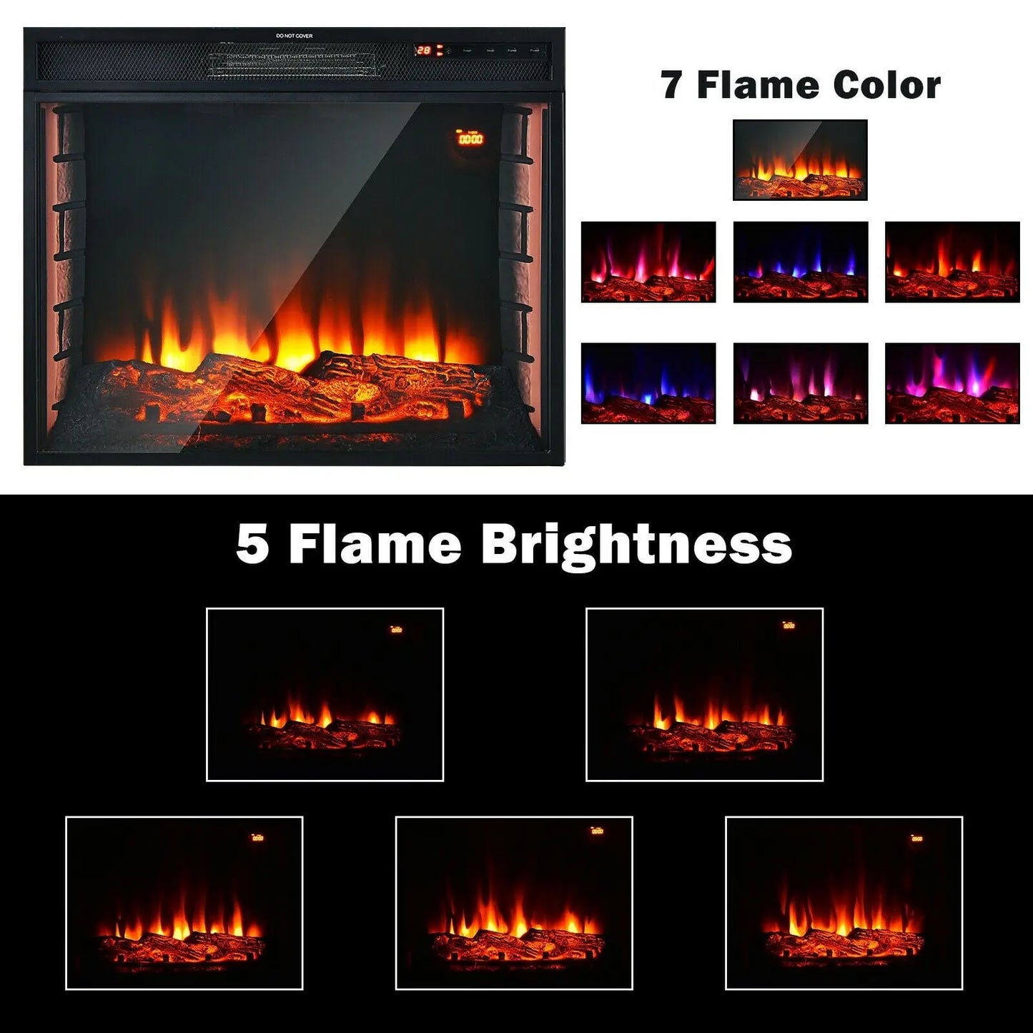 Recessed Electric Fireplace with 7 Flame Colours and Timer Function - DynamicDrop Hub