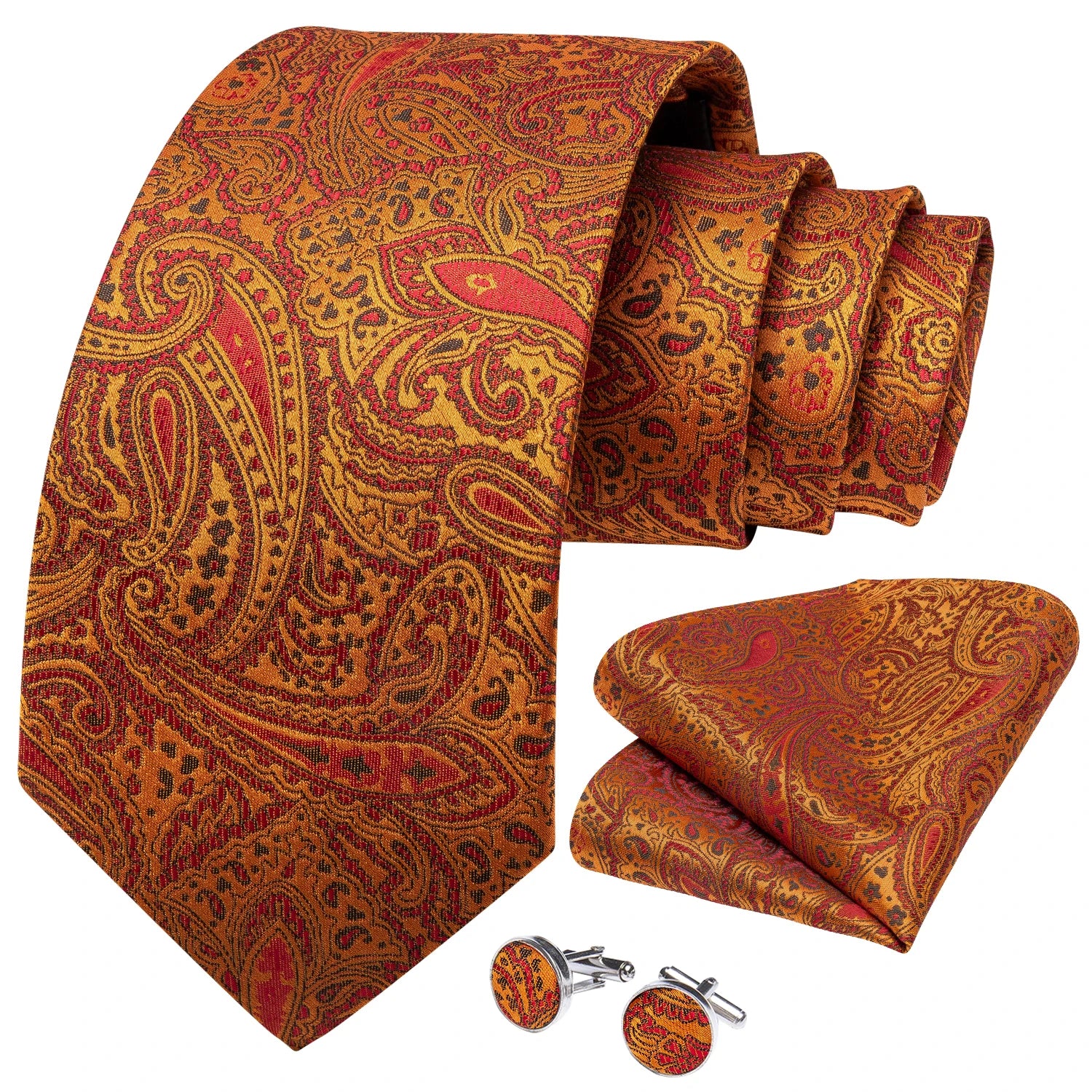 Men’s Paisley Tie Set – Luxury Silk-Feel Necktie, Pocket Square & Cufflinks – Formal Wedding & Prom Gift Set