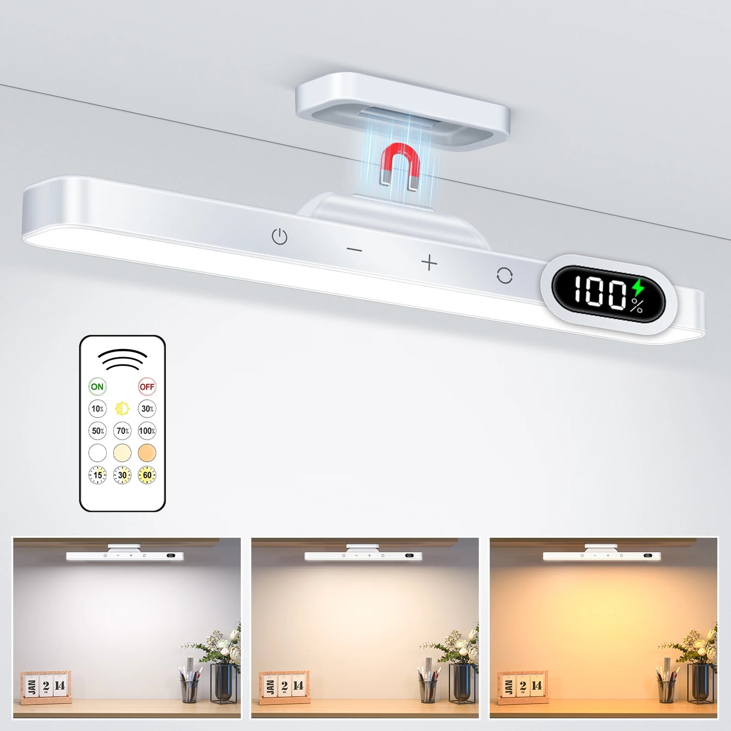 WILLED 5W Dimmable Mirror Light 3 Colors Adjustable Makeup Light with 2500Mah Rechargeable under Cabinet for Closet Bedside Desk