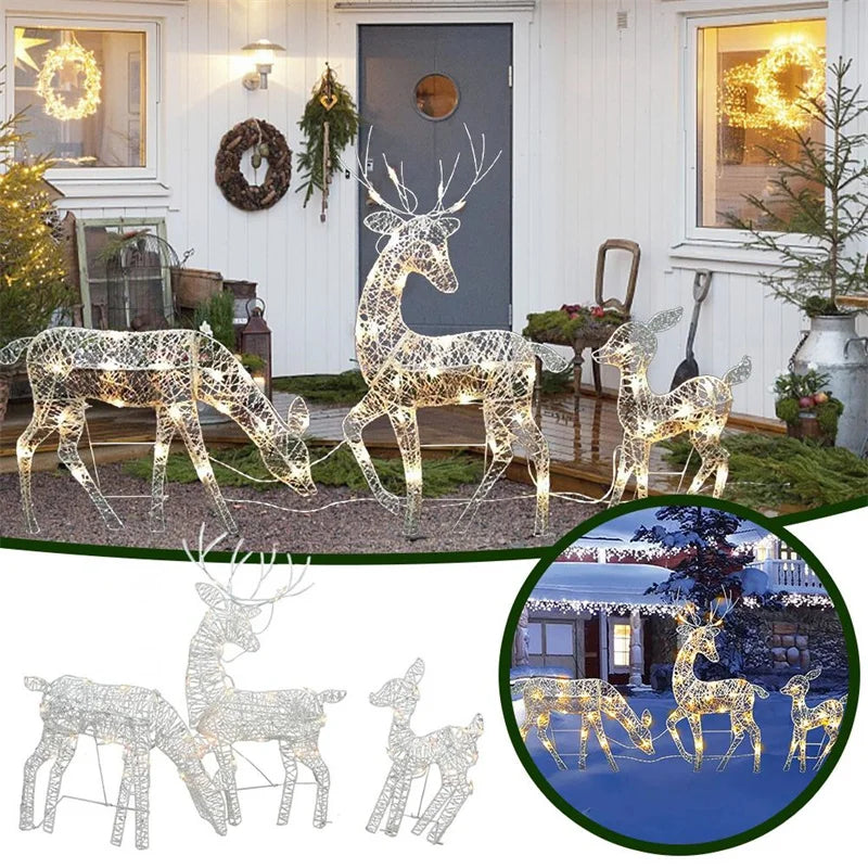 LED Light Iron Art Deer Christmas Garden Decor Glowing Glitter Reindeer Xmas Home Outdoor Yard Ornament Decoration