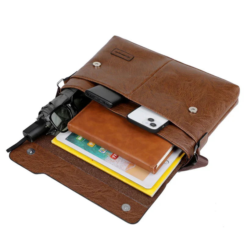 Luxury Leather Men’s Shoulder Bag for iPad – Business Handbag & Messenger Bag
