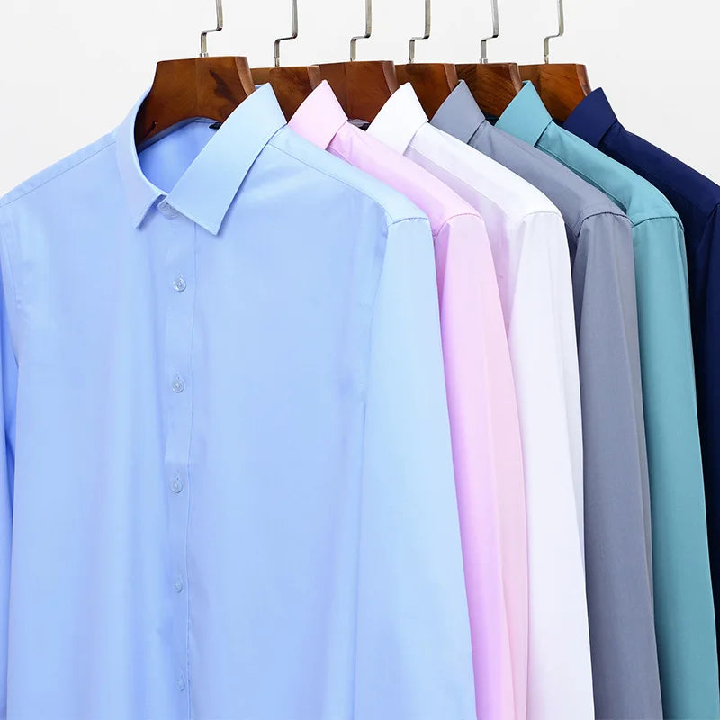 Men’s Bamboo Fiber Stretch Shirt – Slim Fit Long Sleeve Non-Iron White Dress Shirt for Office, Business & Casual Wear