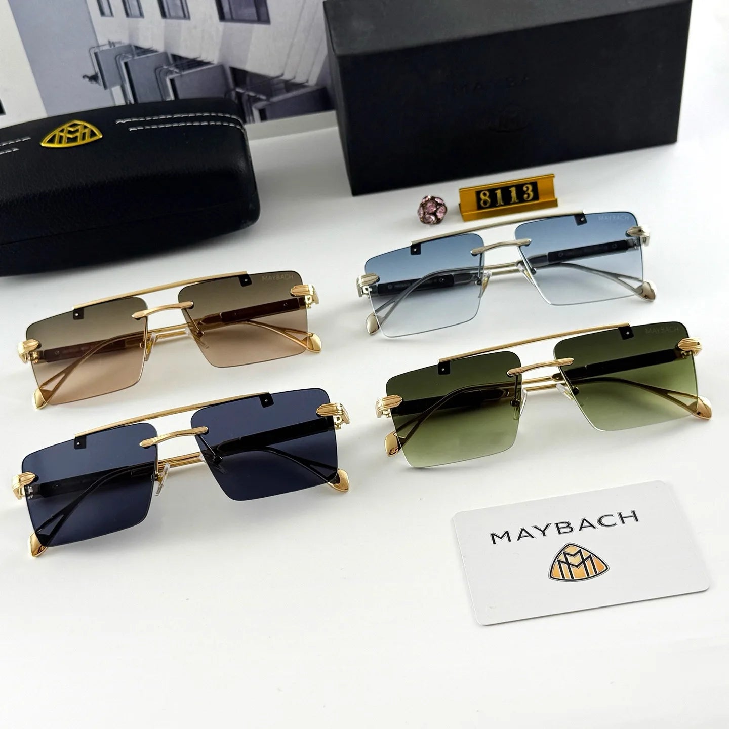 Maybach Frameless Luxury Sunglasses – Sleek UV Goggles for S-Class S450–S680, GLS480, GLS600 – Unisex High-End Car Eyewear