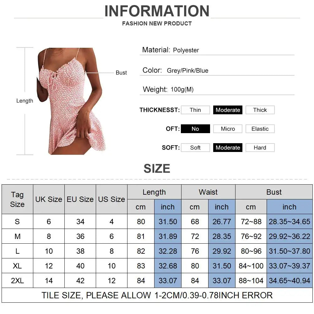 Summer Floral V-Neck Camisole Mini Dress – Sexy Spaghetti Strap Bodycon Beach Dress (S–2XL)