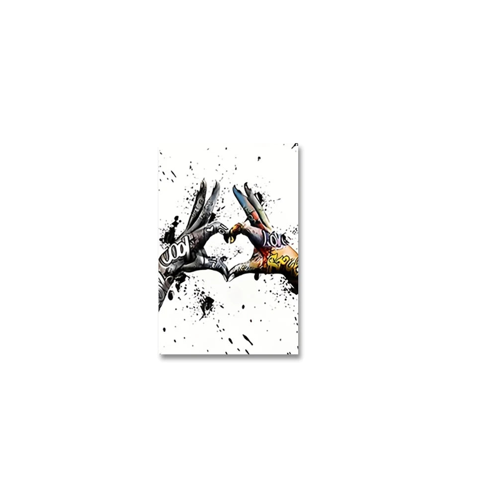 3PCS Graffiti Holding Hands Canvas Print - Abstract Paintings for Living Room, Bedroom Wall Art & Couple Gifts (Unframed)