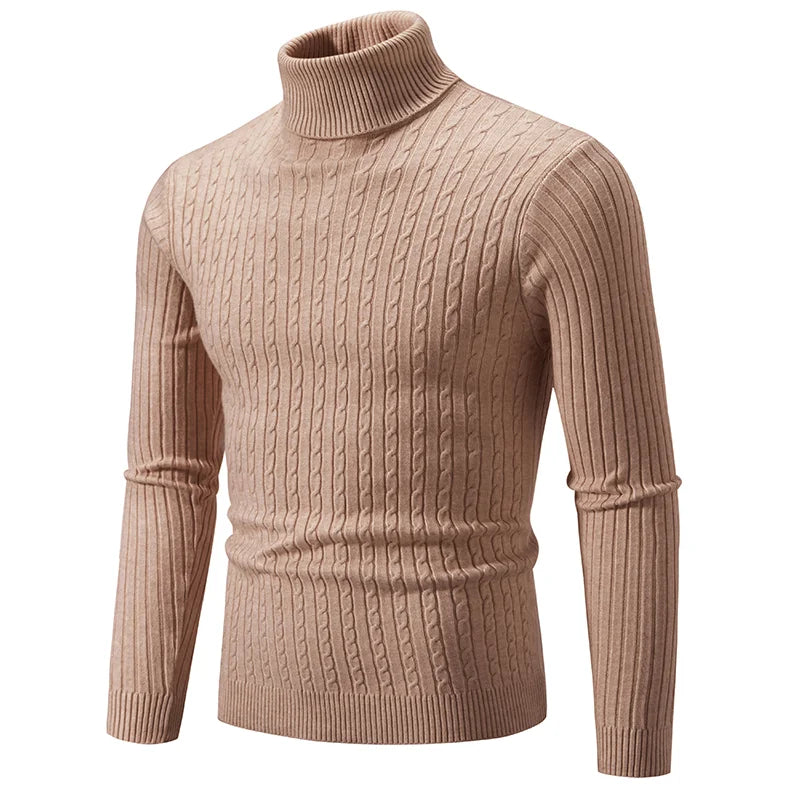 Men’s Winter Turtleneck Sweater – Thick Warm Slim Fit Knitwear with Double Collar