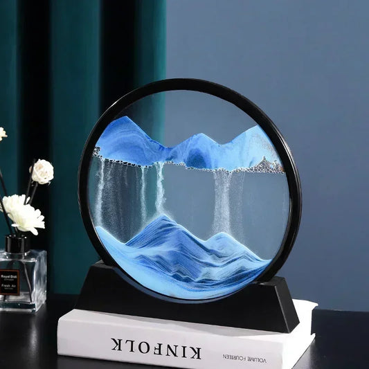 3D Moving Sand Art Picture – Round Glass Deep Sea Sandscape with Flowing Quicksand | Mesmerizing Home & Office Decor Gift