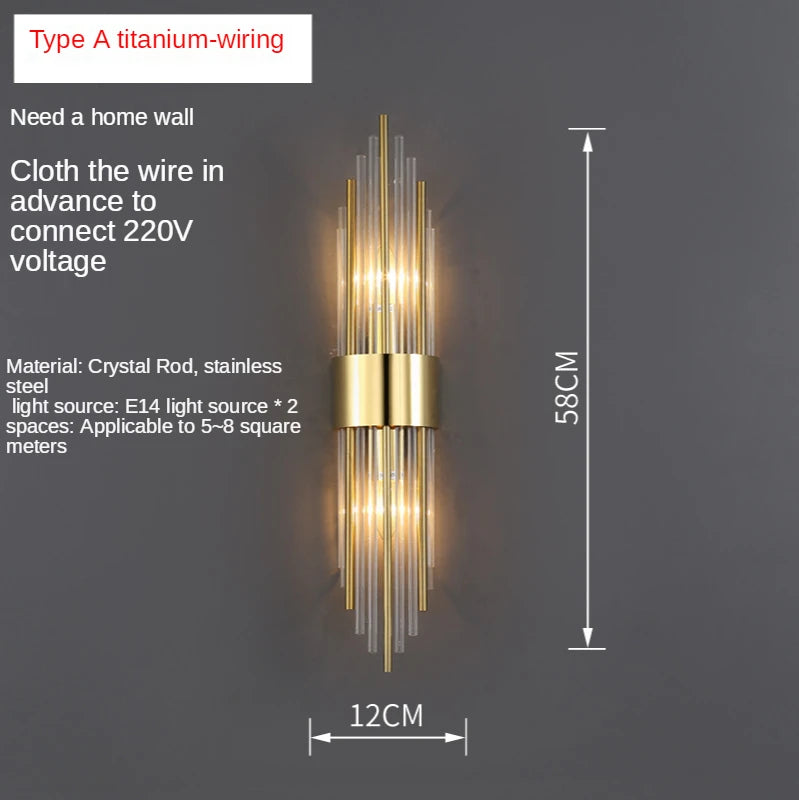Luxury Crystal Wall Lights Copper Lighting Fixture Bedroom Bedside Lamp Living Room Background Wall Aisle Lamp
