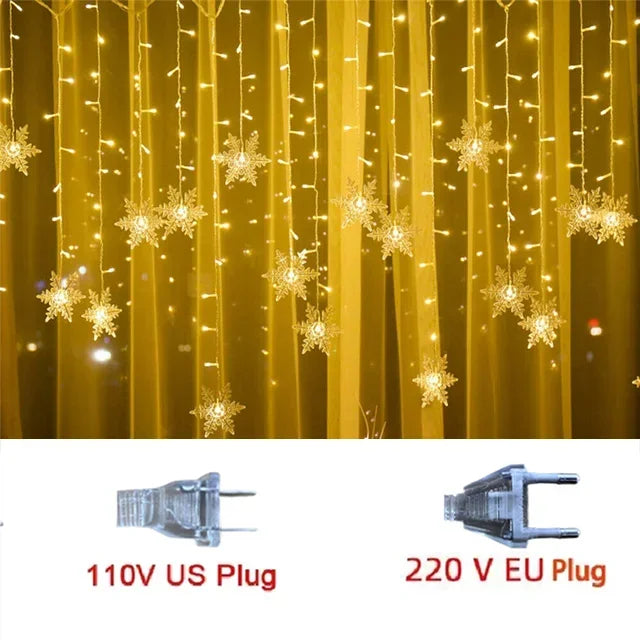 Christmas Decorations Snowflake Window Curtain Garlands Led Icicle Fairy Lights Flashing 8 Modes Eu-Plug New Year