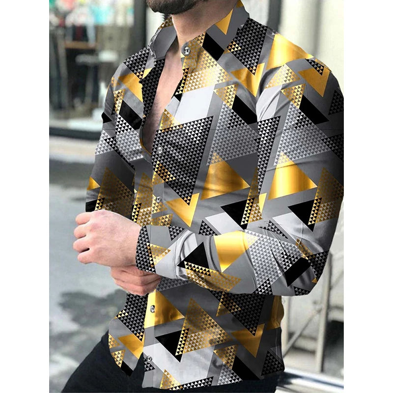 Luxury Floral Print Long Sleeve Shirt for Men – Casual Party Style, Button-Up Turn-Down Collar