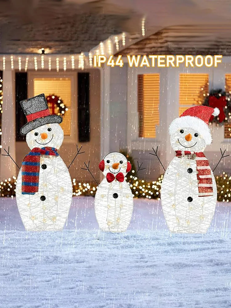3Pcs Lighted Snowman Christmas Garden Decoration with LED Light Glowing Snowman Xmas Home Outdoor Yard Decorations Ornament