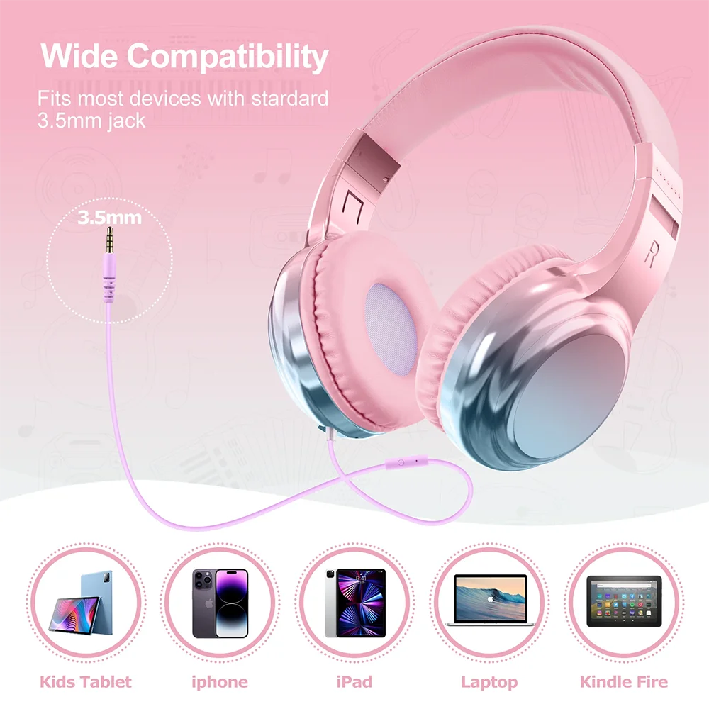 Kids Headphones Wired 3.5Mm Jack Stylish Foldable Children'S Gaming Headset with Mic for Iphone Computer Tablet PC Girls Gifts