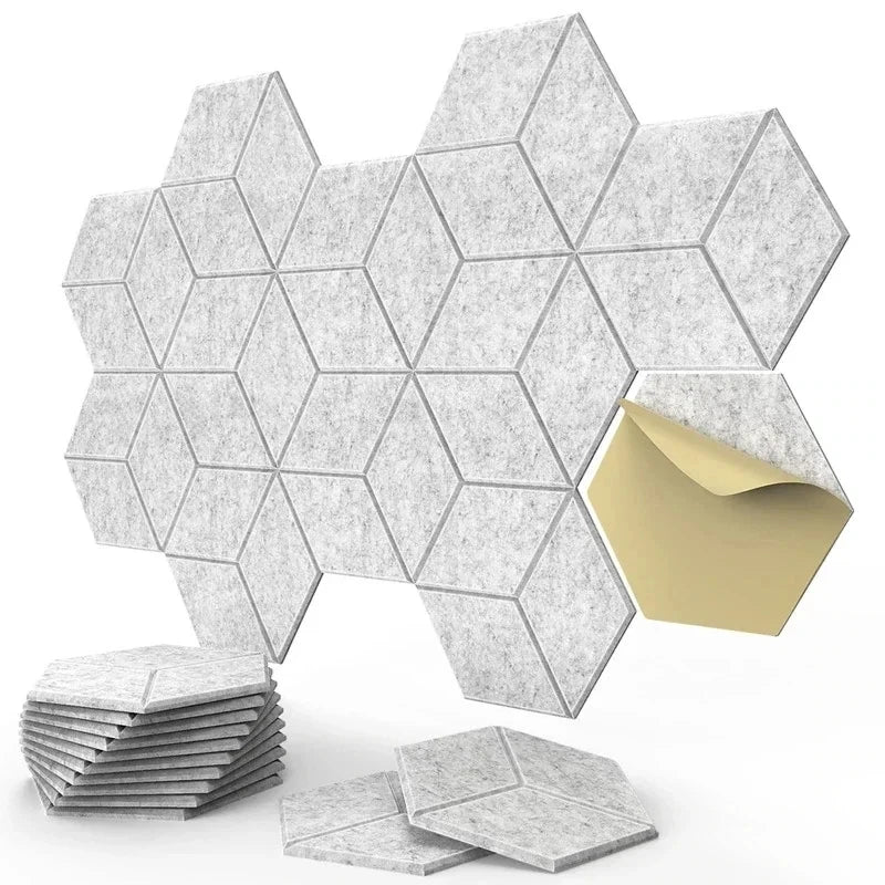 12-Pack Hexagonal Self-Adhesive Acoustic Panels - Noise-Absorbing Foam with Y-Lined Design for Echo Elimination