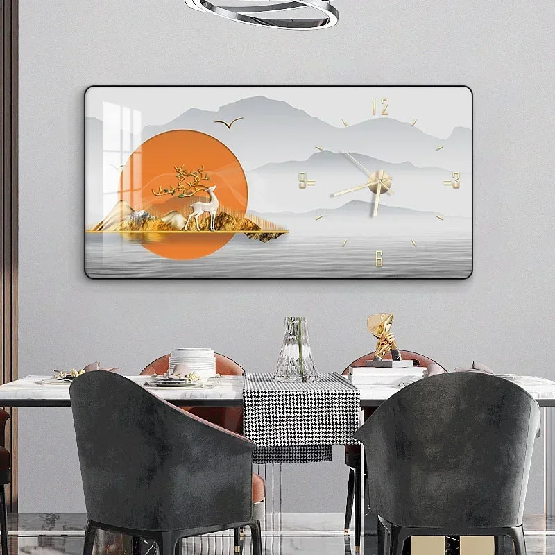 Decorative Painting Light Luxury Home Rectangular Clock Wall Painting Modern Minimalist Restaurant Rounded Clock Wall Painting