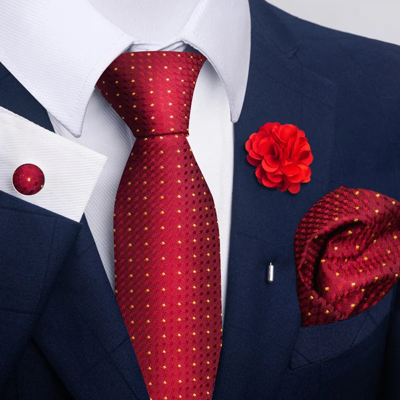 Luxury Men’s Floral Paisley Tie Set – Black & Gold Necktie with Matching Pocket Square, Cufflinks & Brooch | Elegant Wedding, Business, Dinner & Cocktail Look