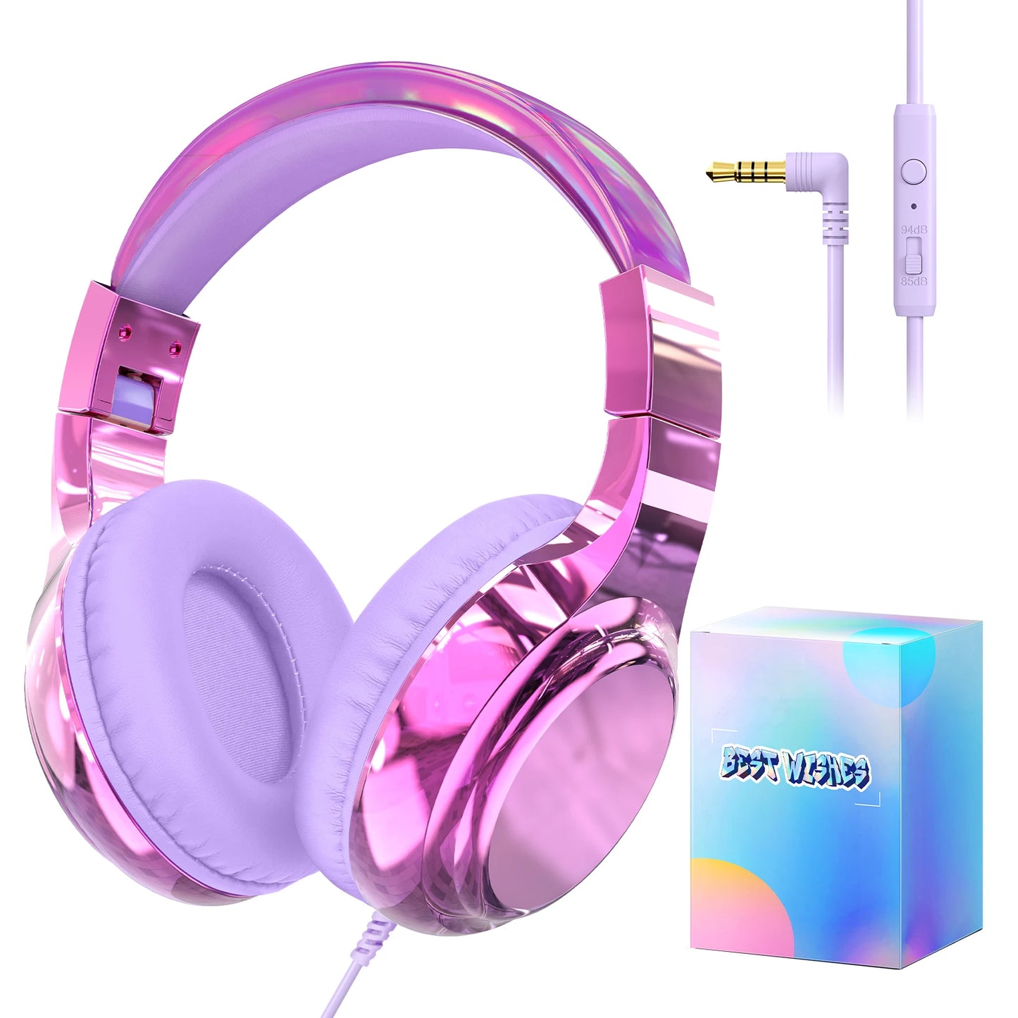 Kids Headphones Wired 3.5Mm Jack Stylish Foldable Children'S Gaming Headset with Mic for Iphone Computer Tablet PC Girls Gifts
