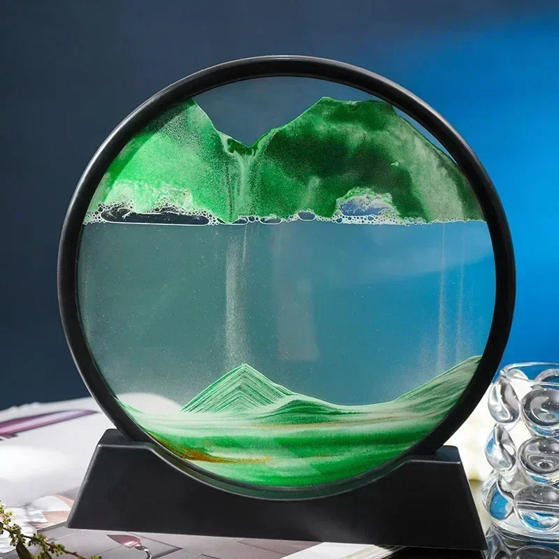 3D Moving Sand Art Picture – Round Glass Deep Sea Sandscape with Flowing Quicksand | Mesmerizing Home & Office Decor Gift