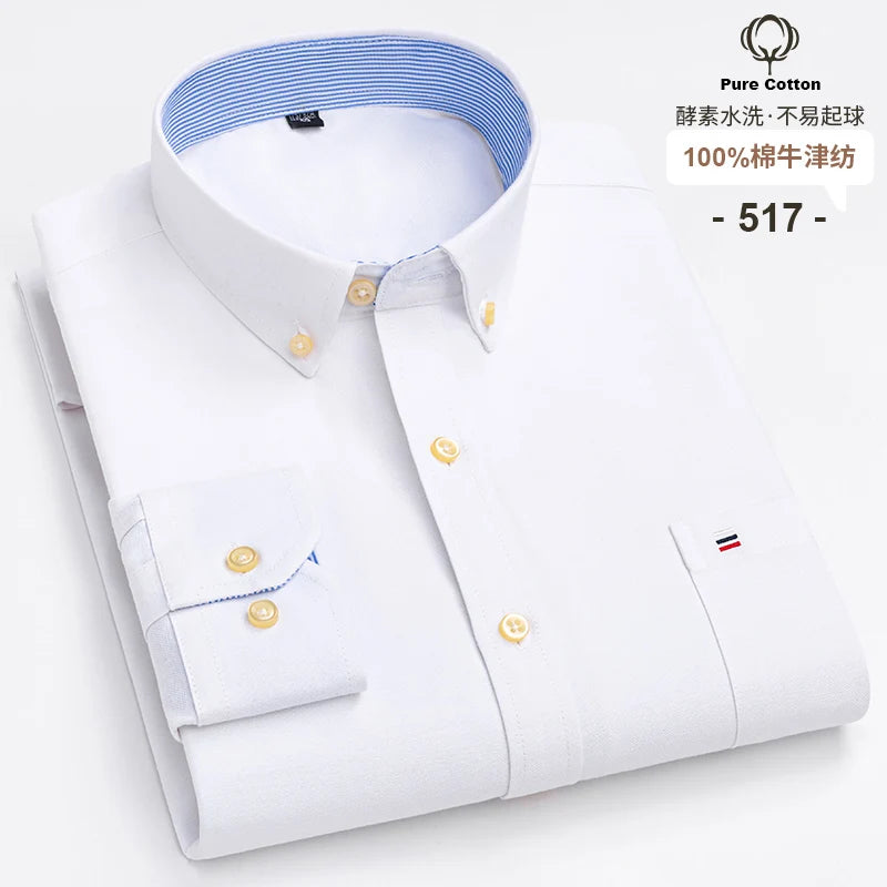100% Cotton Oxford Long Sleeve Men's Plaid Dress Shirt – Regular Fit Formal Shirt with Pocket (S–7XL)