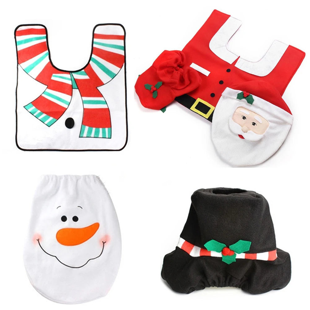 New Cute Christmas Toilet Seat Covers Creative Santa Claus Bathroom Mat Xmas Supplies for Home New Year Navidad Gift Decor