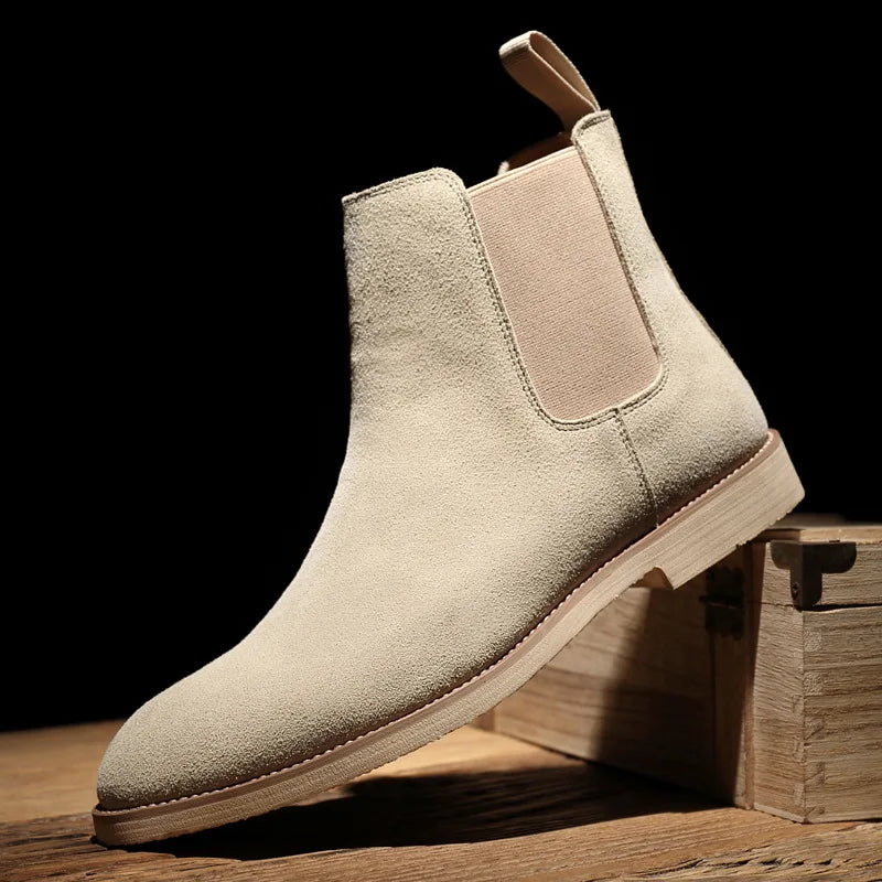 Men’s Retro Suede Leather Chelsea Boots – British Style Ankle High Boots
