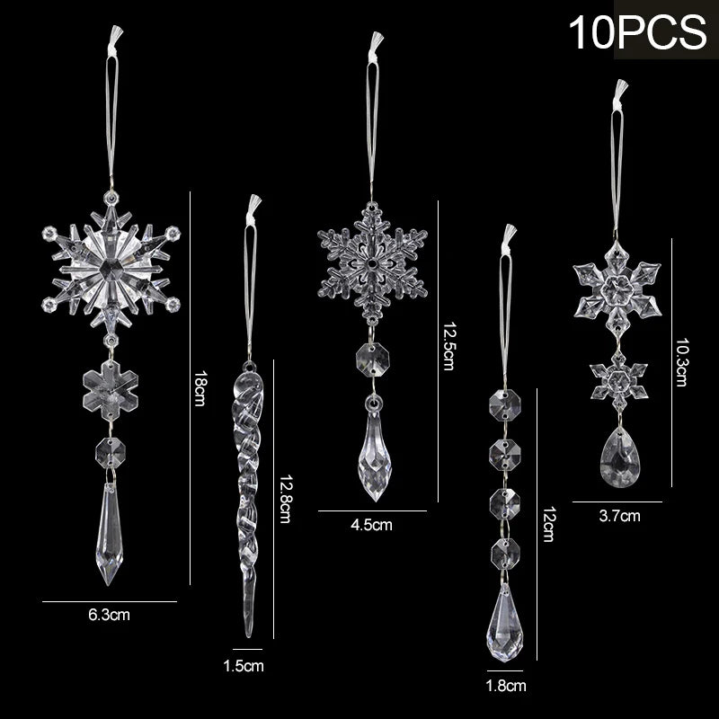 5/10Pcs Acrylic Snowflake Simulation Ice Pendants Xmas Tree Hanging Ornament Christmas Home Decorations New Year Gift