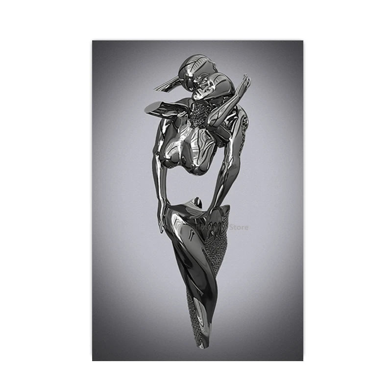 Modern Metal Character Wall Art - Nordic Romantic Couple Posters and Prints Canvas Painting for Office Living Room Home Decoration