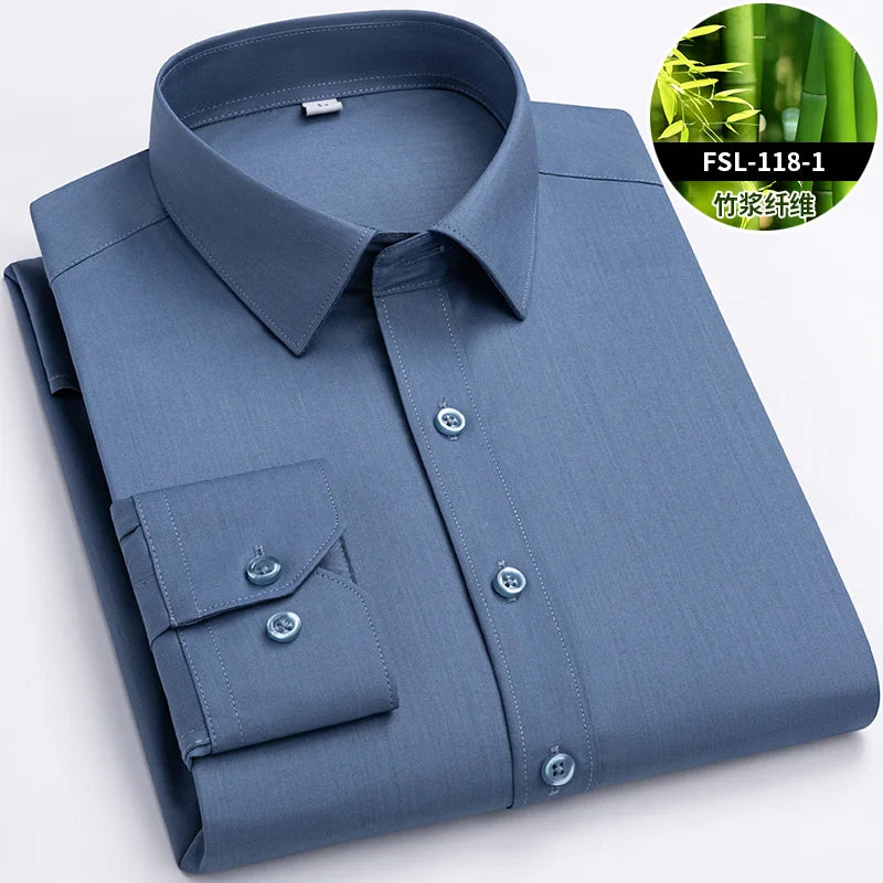 Men’s Bamboo Fiber Stretch Shirt – Slim Fit Long Sleeve Non-Iron White Dress Shirt for Office, Business & Casual Wear