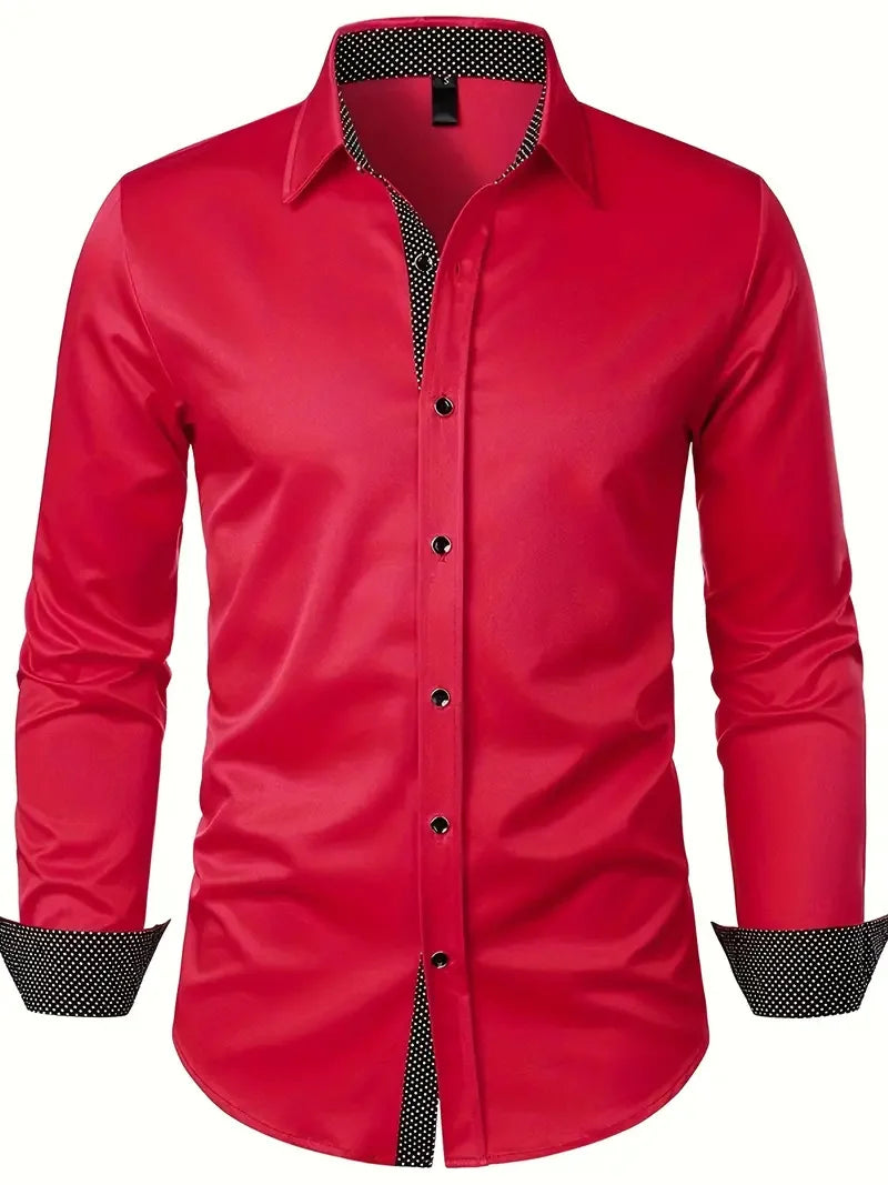 Men’s Polka Dot Slim Fit Shirt – Long Sleeve Lapel Collar Casual Shirt for Young Men