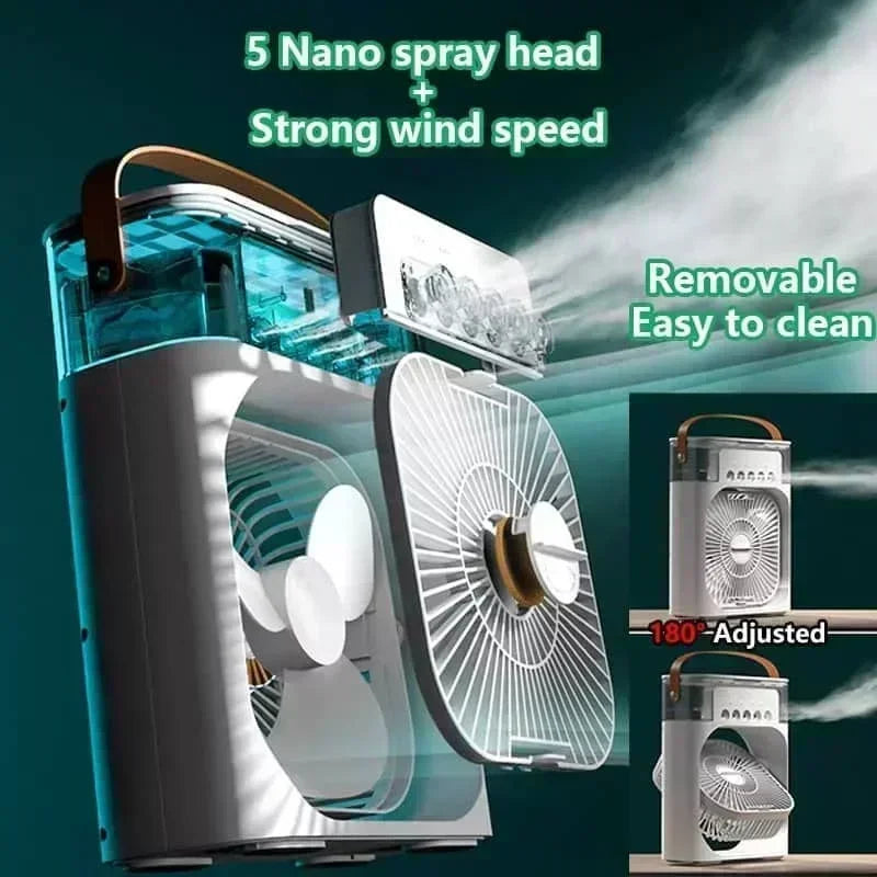 3-in-1 Portable Air Cooler Fan with Humidifier & 7-Color LED Night Light β USB Rechargeable Mini AC for Home, Office & Travel