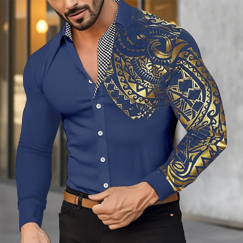 Men’s Classic Button-Down Long Sleeve Shirt – Casual/Formal Lapel Shirt for Spring & Fall (S–6XL)