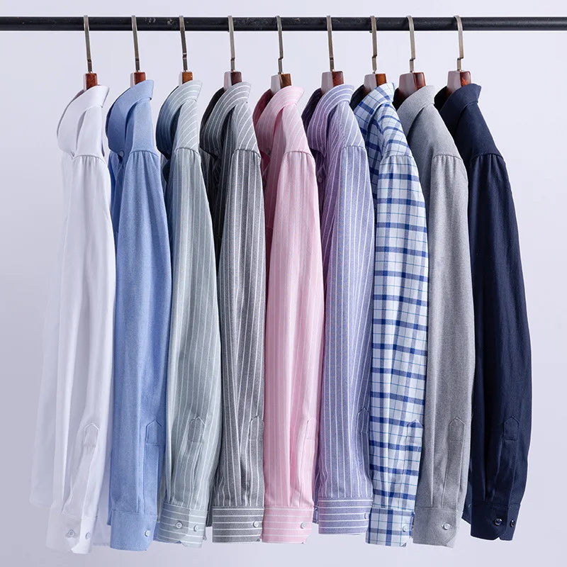 100% Cotton Oxford Long Sleeve Men's Plaid Dress Shirt – Regular Fit Formal Shirt with Pocket (S–7XL)