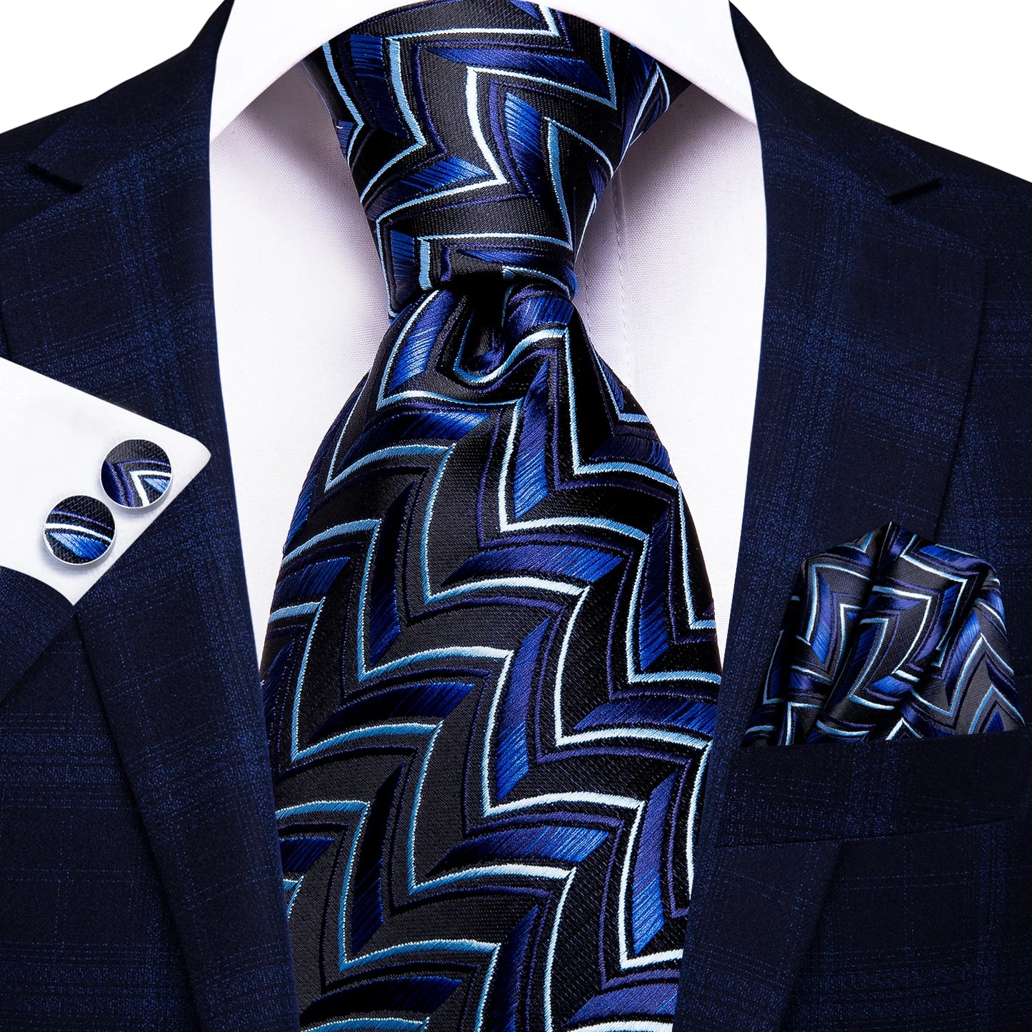 Burgundy Brown & Black Paisley Striped Silk Tie Set – Necktie + Pocket Square + Cufflinks – Formal Gift Set for Men