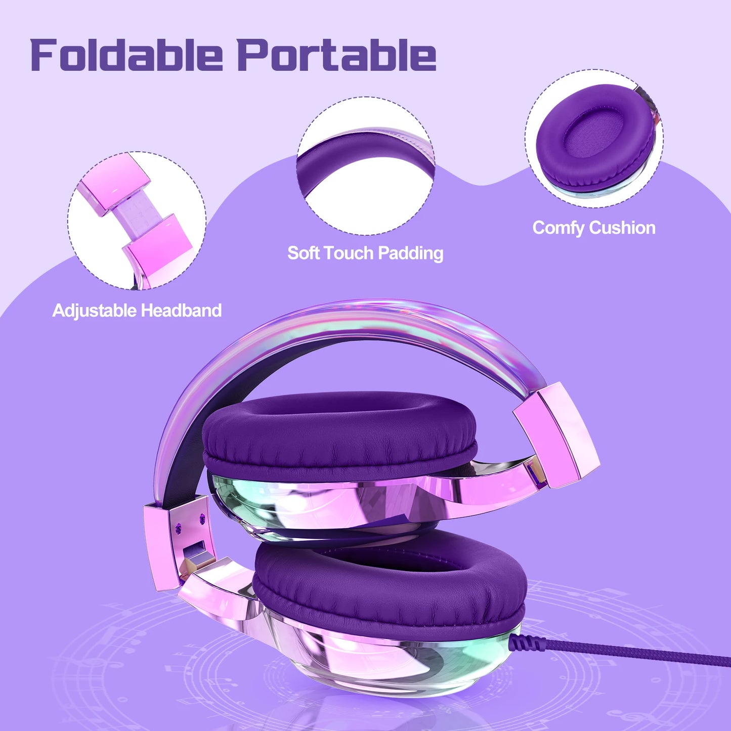 Kids Headphones Wired 3.5Mm Jack Stylish Foldable Children'S Gaming Headset with Mic for Iphone Computer Tablet PC Girls Gifts