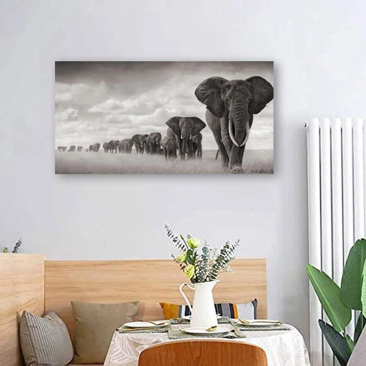 Abstract Elephant Wall Art - Framed Canvas Painting of African Wildlife for Living Room Decor