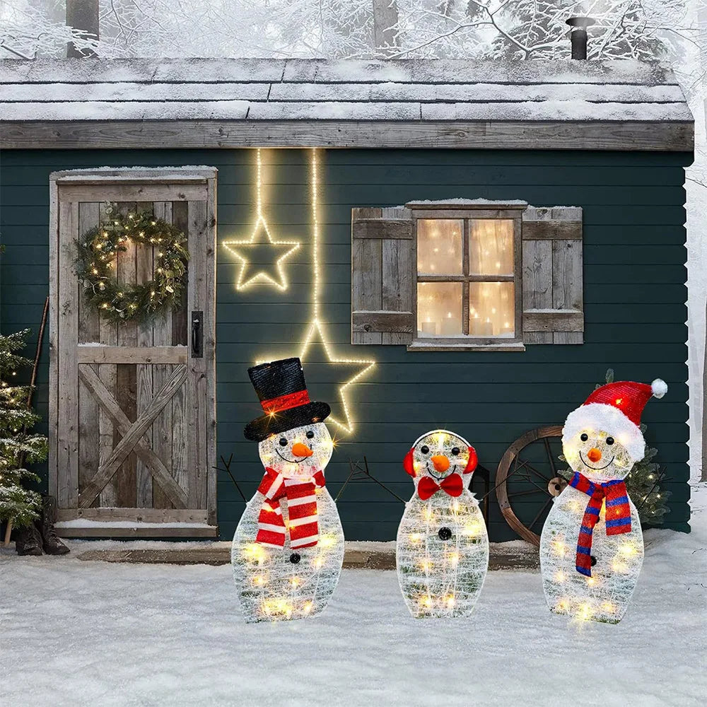 3Pcs Lighted Snowman Christmas Garden Decoration with LED Light Glowing Snowman Xmas Home Outdoor Yard Decorations Ornament