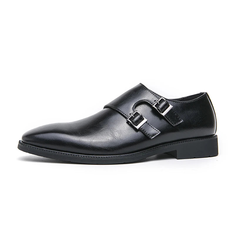 Men’s Retro Monk Strap Dress Shoes – Pointed Toe Leather Office, Business & Wedding Footwear