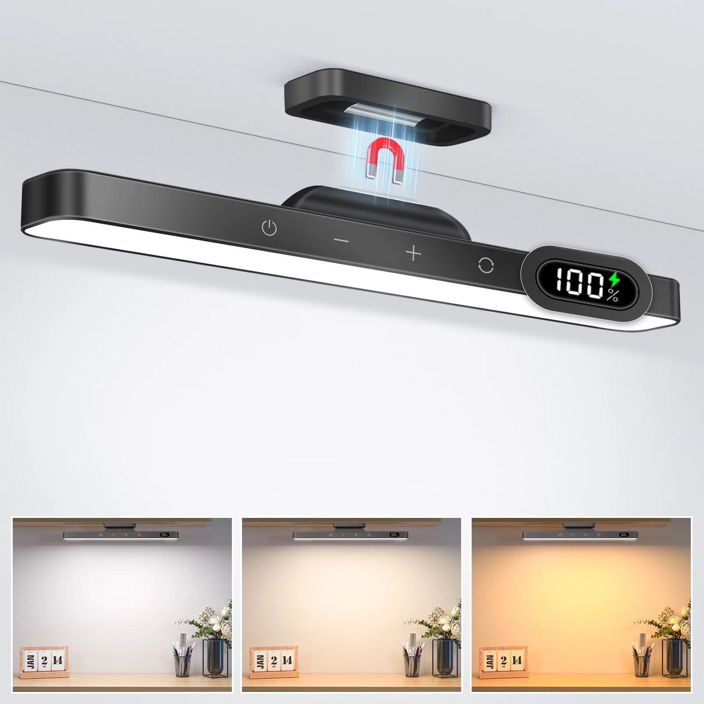 WILLED 5W Dimmable Mirror Light 3 Colors Adjustable Makeup Light with 2500Mah Rechargeable under Cabinet for Closet Bedside Desk