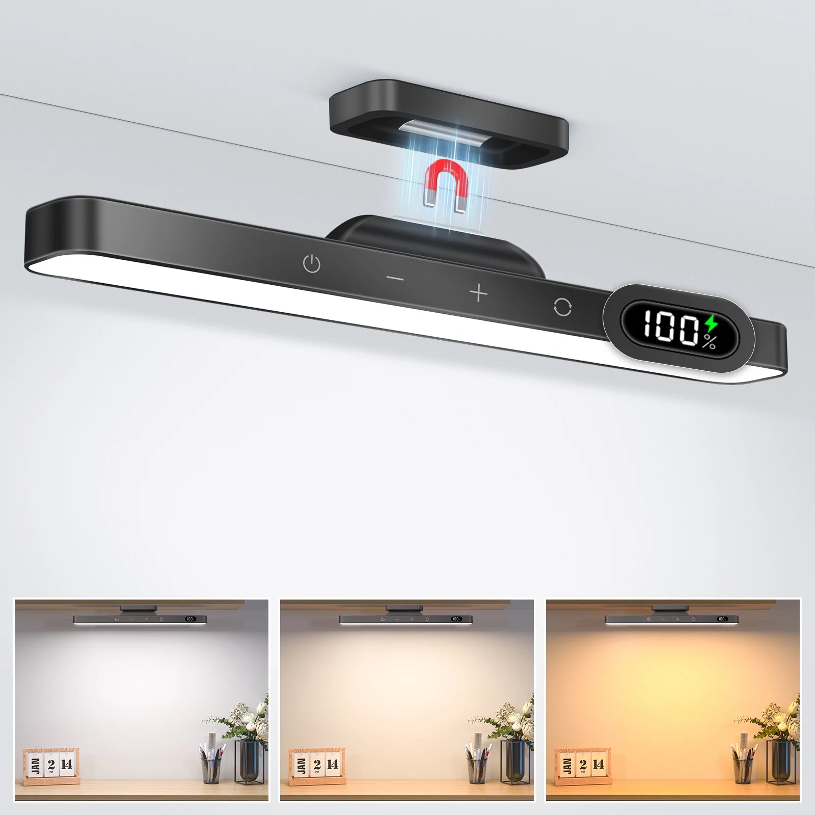 WILLED 5W Dimmable Mirror Light 3 Colors Adjustable Makeup Light with 2500Mah Rechargeable under Cabinet for Closet Bedside Desk