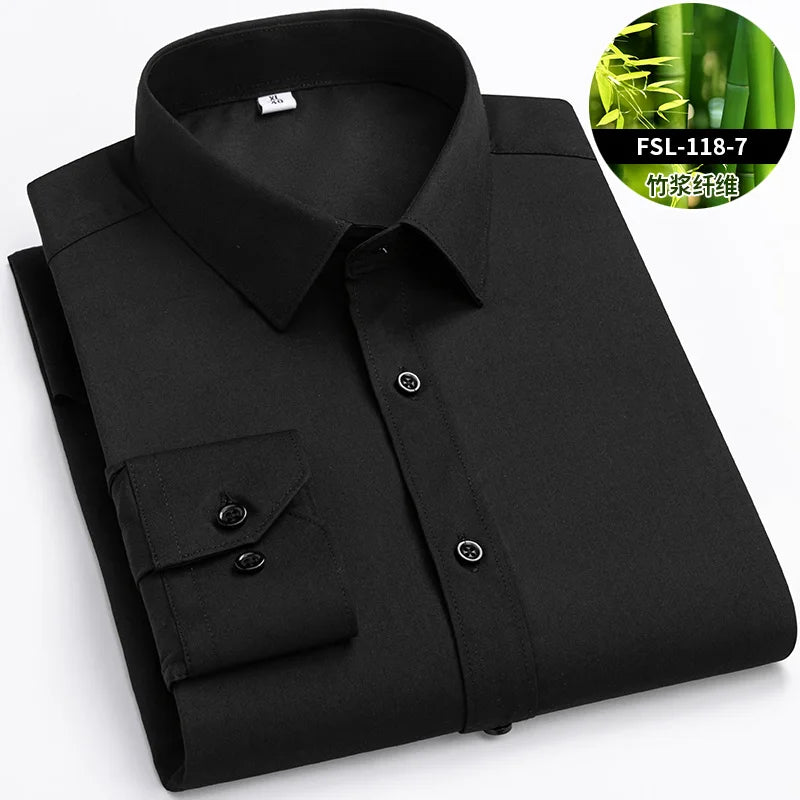 Men’s Bamboo Fiber Stretch Shirt – Slim Fit Long Sleeve Non-Iron White Dress Shirt for Office, Business & Casual Wear