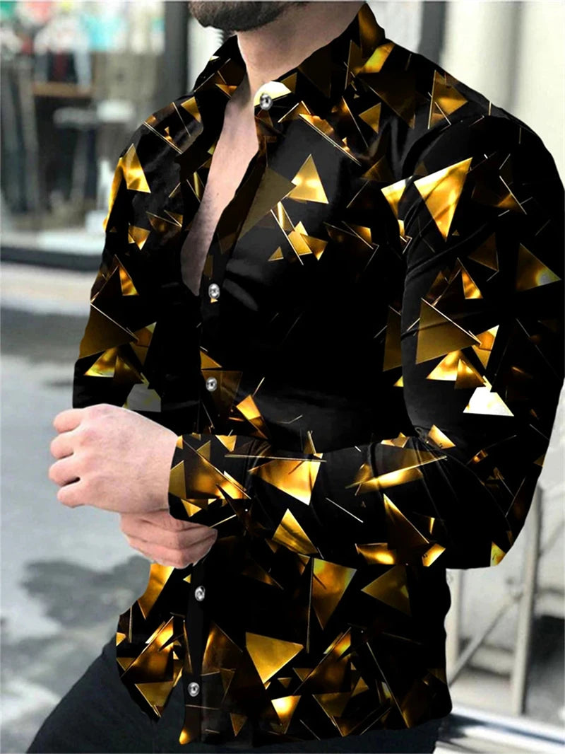 Luxury Floral Print Long Sleeve Shirt for Men – Casual Party Style, Button-Up Turn-Down Collar